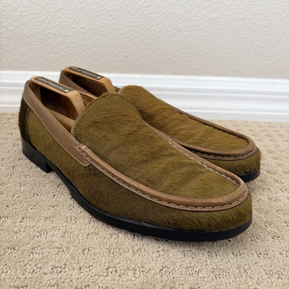 Dolce & Gabbana Green Pony Hair Vintage Loafers Men 10 US Made In Italy Runway